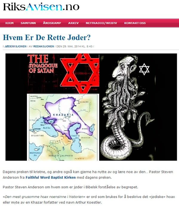 – Riksavisen er et klassisk antisemittisk nettsted, sier rådgiver hos Antirasistisk senter med fokus på ekstremisme, Shoaib Sultan. Her en faksimile fra artikkelen "Hvem er de rette jøder?" lagt ut 29. mai i år.
