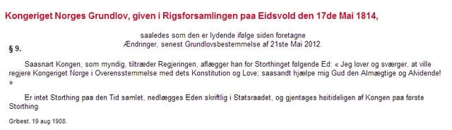 Slik står det i Grunnloven. Supplerende bestemmelser i paragrafene 21 og 44.