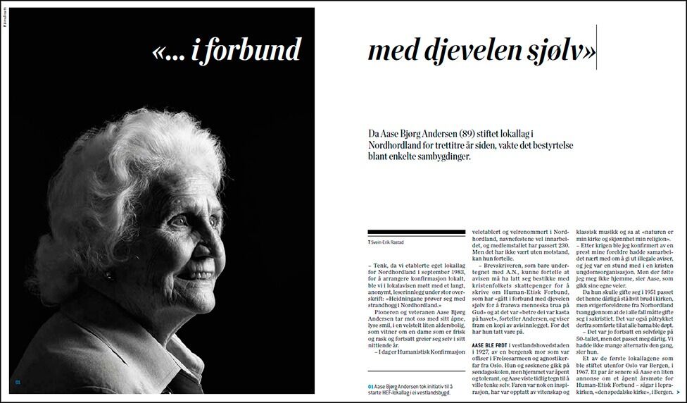 Aase Bjørg Andersen (89) tok initiativ til å starte HEF-lokallag i ei vestlandsbygd.
 Foto: Faksimile fra Fri tanke nr. 1-2016. Foto: Arne Årseth