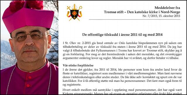 Biskop i Tromsø stift av Den katolske kirke, Berislav Grgic (bildet), tar avstand fra måten hans kollegier i Oslo katolske bispedømme har håndtert medlemsjuksesaken på.