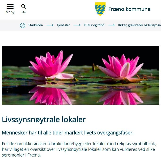Fræna kommune har publisert en liste over livssynsnøytrale lokaler i sin kommune etter at HEF tok kontakt.