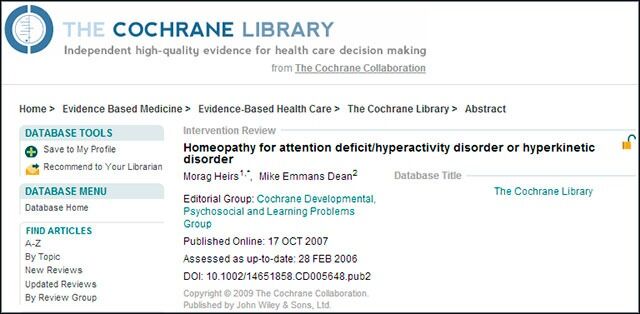 Dette er sida man kommer til hvis man klikker seg inn på Nifab.no > Homeopati > Virker det > ADHD.

Et stykke ned på sida finner man følgende:

"The forms of homeopathy evaluated to date do not suggest significant treatment effects for the global symptoms, core symptoms of inattention, hyperactivity or impulsivity, or related outcomes such as anxiety in Attention Deficit/Hyperactivity Disorder. (...) There is currently little evidence for the efficacy of homeopathy for the treatment of ADHD. Development of optimal treatment protocols is recommended prior to further randomised controlled trials being undertaken."
