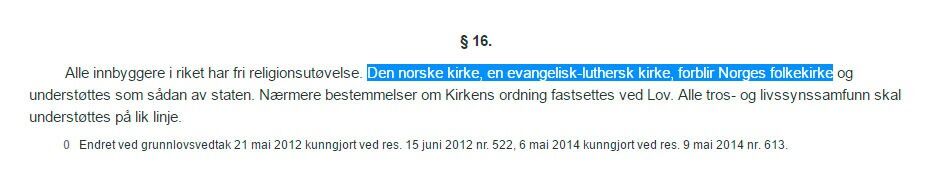 Grunnlovens §16 slår fast at «Den norske kirke, en evangelisk-luthersk kirke, forblir Norges folkekirke». 

Kirken har aldri ønsket å bli kalt «folkekirke» i Grunnloven, sier prost Trond Bakkevig.