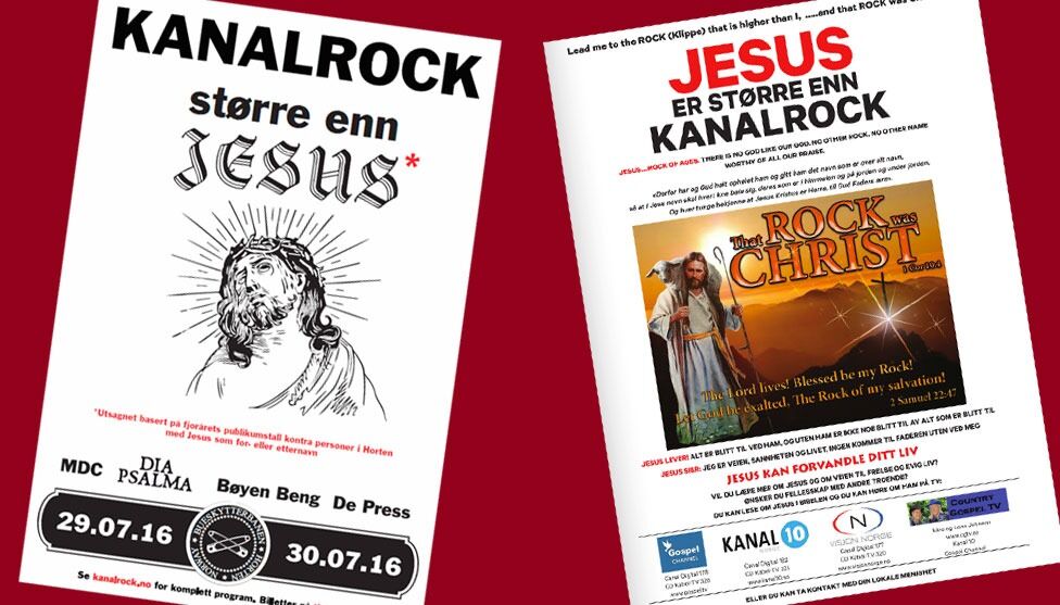 Da Pierre Haavik fikk se annonsen til Kanalrock (til venstre) rykket han inn svarannonsen til høyre.