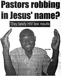 Moses Solomon Male har selv vært med på den bedragerske virksomheten til Ugandas pinsekristne predikanter. Faksimile fra The Weekly Observers oppslag.