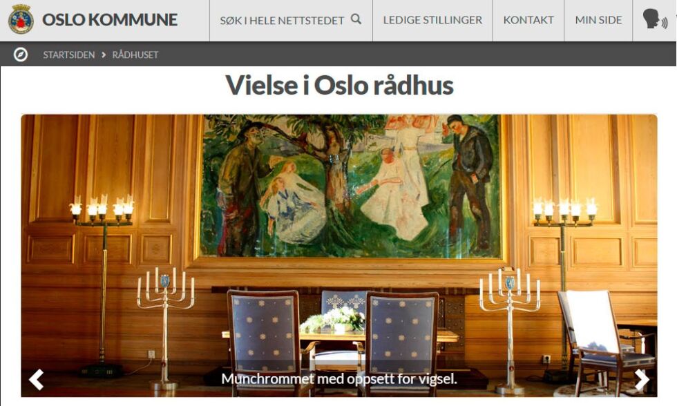 Oslo kommune har allerede pulisert en oppskrift på hvordan du kan få giftet deg i Munchrommet på Rådhuset.
