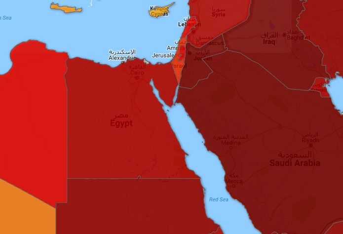 Egypt er merket med den nest mørkeste fargen i IHEUs årlige Freedom of thought report. Det spørs om Saudi-Arabia og Sudan får selskap i den aller verste kategorien i neste års rapport, hvis det gjeldende forslaget blir vedtatt.