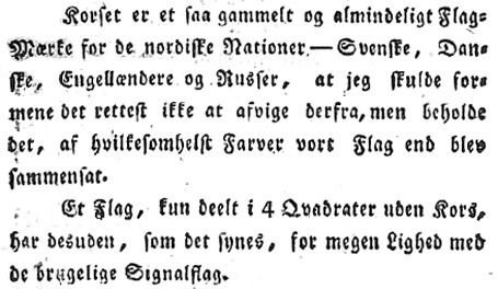 For de som er i stand til å tyde gotisk skrift: I dette stortingsreferatet fra 1821 begrunner Fredrik Meltzer hvorfor det norske flagget bør ha et kors.