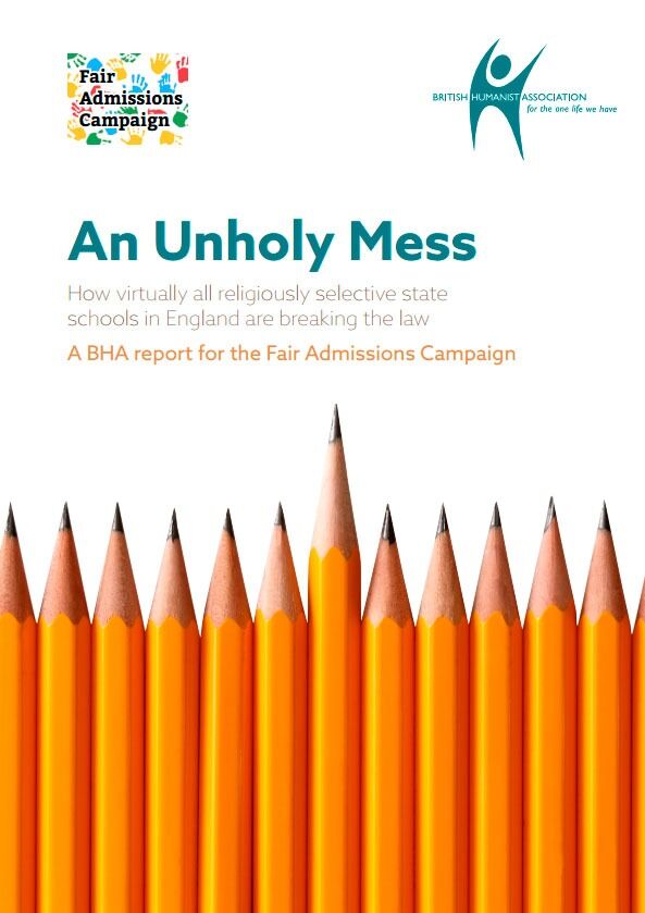 Les hele rapporten «An unhold mess» der British Humanist Association dokumenterer hvordan private religiøse skoler i England diskriminerer i opptaket.