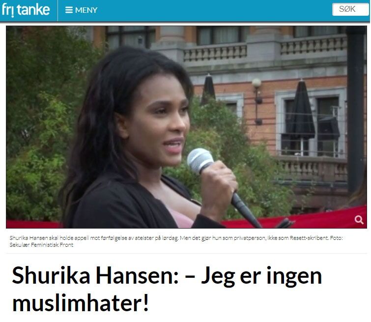 OPPDATERT: Shurika Hansen presiserer at hun ikke er noen muslimhater.