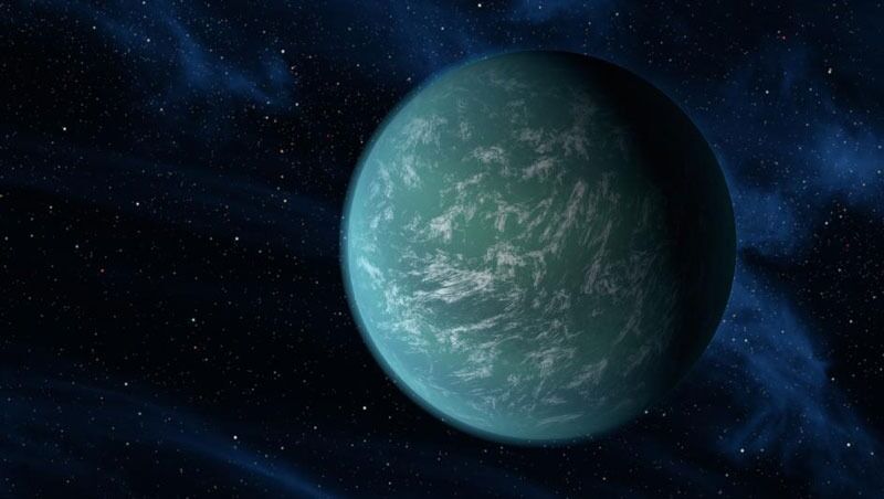 Illustrasjon som viser hvordan Kepler-22b – en planet som kretser i den beboelige sonen av en stjerne lignende vår sol – kan se ut.
 Foto: NASA/Ames/JPL-Caltech