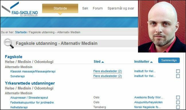 Under de to Nokut-godkjente fagskoleutdanningene kommer de 16 ikke-godkjente. Innfelt: Ronny Kjelsberg.