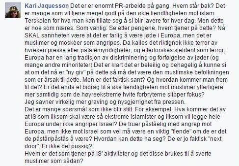 Stridens kjerne: Kari Jaquessons uttalelser på Ingeborg Sennesets Facebook-side.
