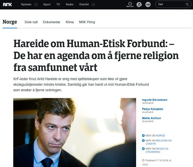 Harde ord om HEF fra Krf-leder Knut Arild Hareide på NRK i går. I samme artikkel presiserte han også at «alt skal være med» i en gudstjeneste, også i skolegudstjenesten.