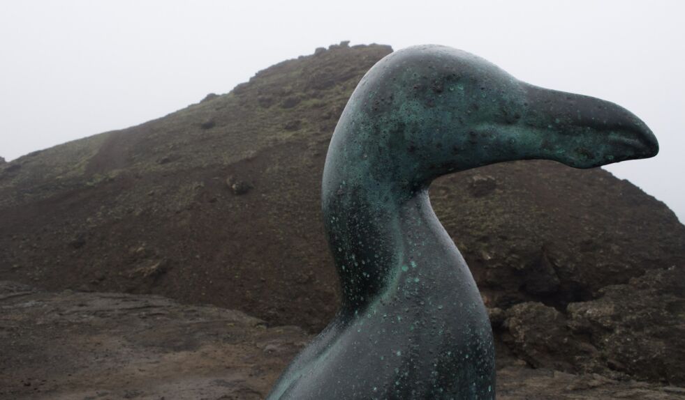 Monument over den utdøydde Geirfuglen, like ved Keflavik flyplass på Island.
 Foto: Kim Bach (CC BY-SA 2.0, beskåret)