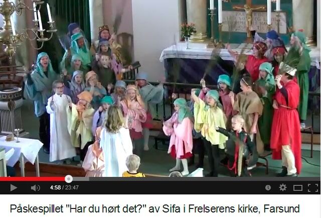 Her kan du se opptak av påskespillet «Har du hørt det?» fra Frelserens kirke i Farsund i fjor.