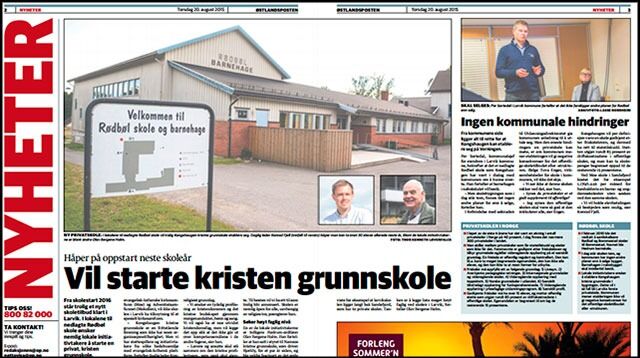 Østlandsposten melder om at det er i ferd med å starte opp en ny kristen grunnskole i Larvik. Det er ingen kommunale hindringer for etableringen, kan vi lese. Artikkelen ligger bak betalingsmur.