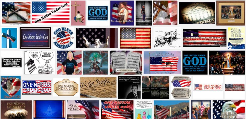 Et kjapt bildesøk i Google viser at uttrykket "One Nation Under God" er i ferd med å bli et viktig symbol for konservative krefter i USA.