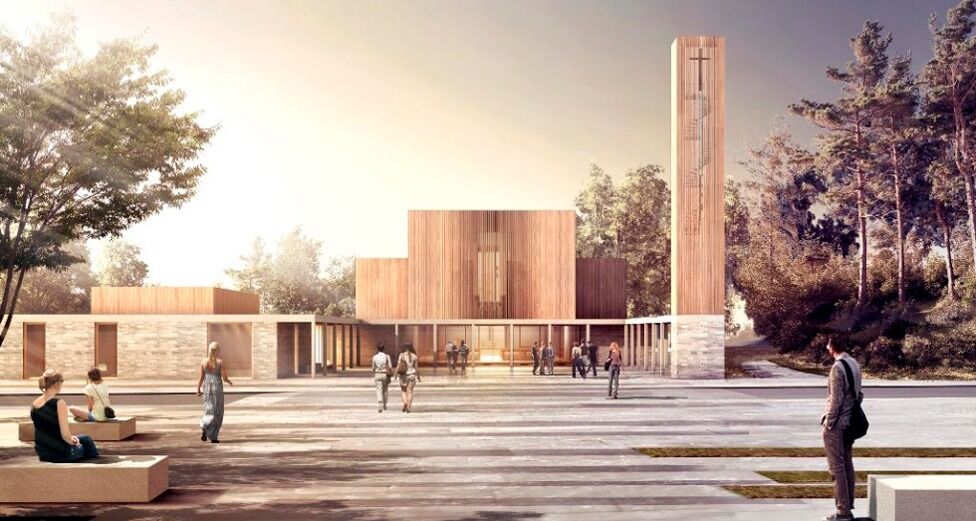 Høyre, KrF og Venstre vil bruke 90 millioner på en ny kirke i Sola kommune i Rogaland.
 Foto: JAJA Architects og Brandsberg Dahls-arkitekter AS