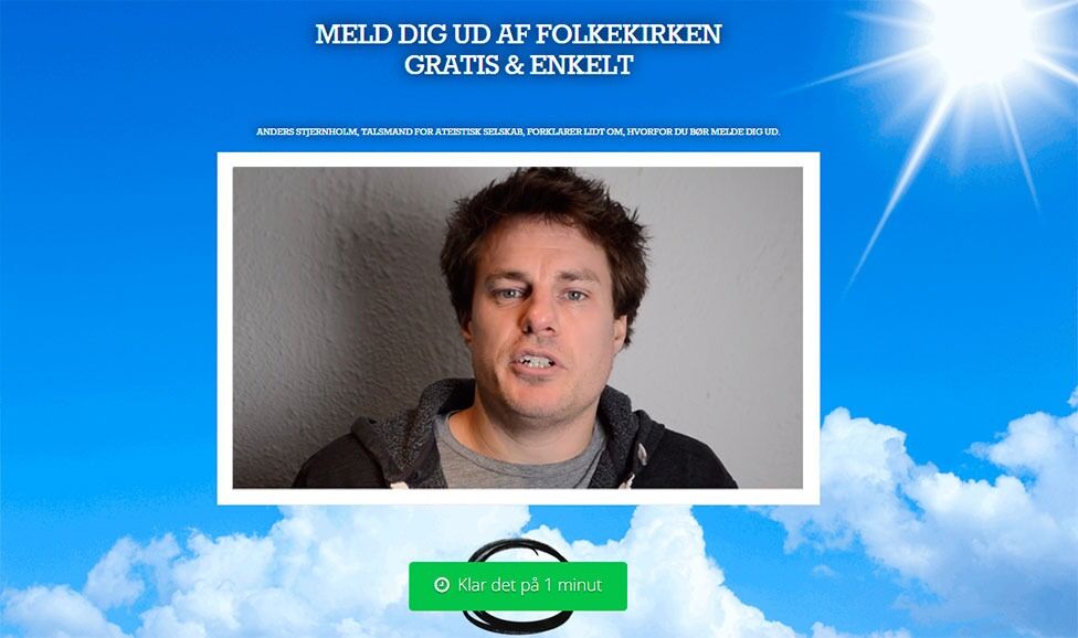 Anders Stjernholm og Ateistisk selskab gjør det enkelt å melde seg ut av den danske Folkekirken på nettstedet "Udmeldelse.dk".