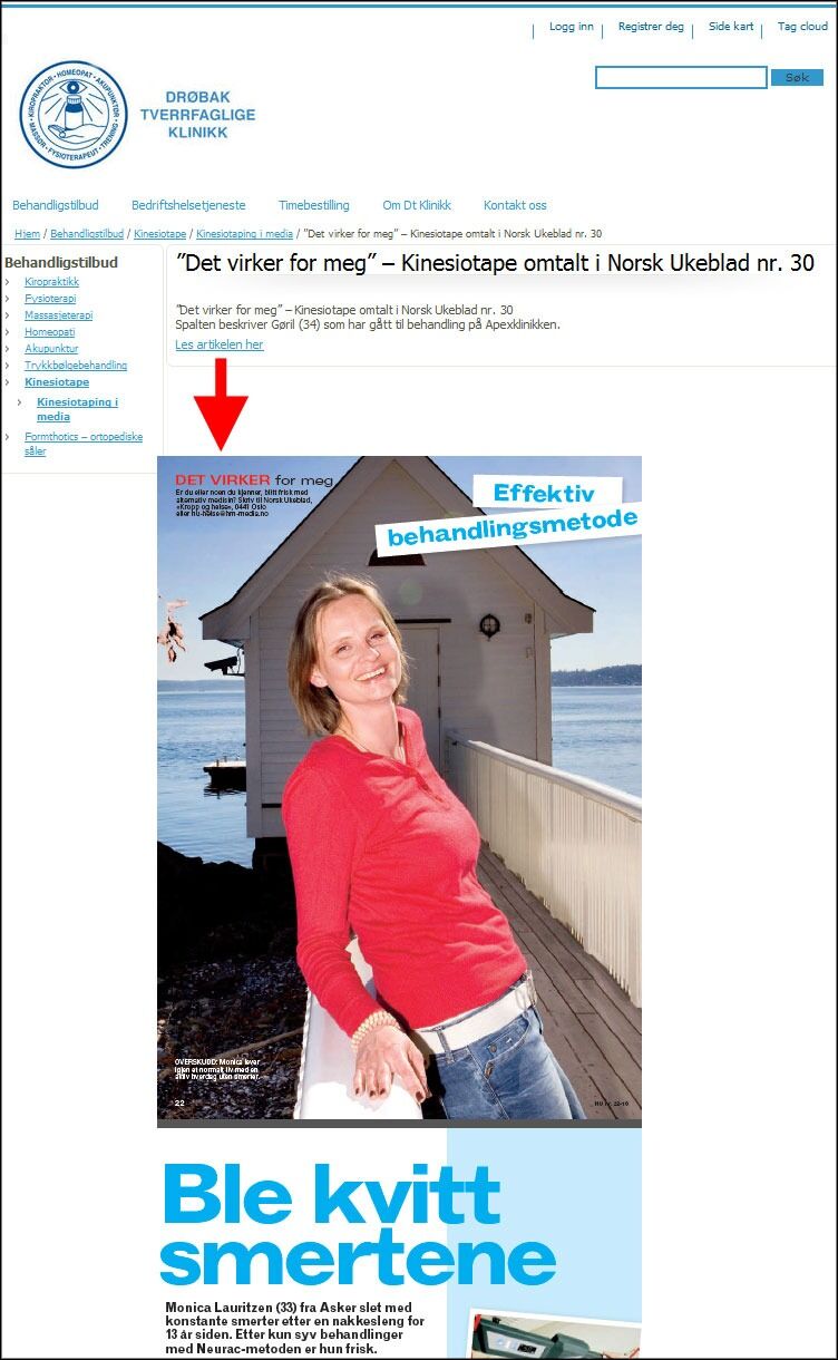 Nei, dette er ikke lov heller. Her lenker Drøbak tverrfaglige klinikk opp en artikkel fra Norsk Ukeblad der en kvinne står fram og sier at "Naurac-metoden" hjalp henne.