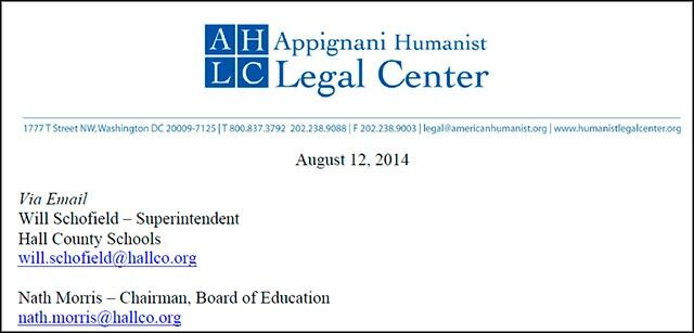 Les hele brevet fra American Humanist Association v/Appignani Humanist Legal Center.

Se pressemeldingen fra American Humanist Association.