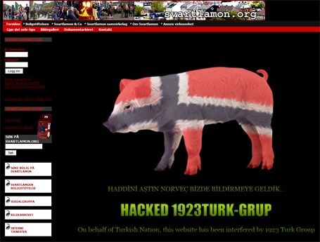 Det er nettstedet "Svartlamon.org" som har blitt hacket. Slik så det ut i dag ca. kl. 14:50.