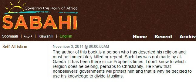 En av kommentarene under denne saken. Men mange i kommentarfeltet forsvarer forfatteren Abdisaid Abdi Ismail også.