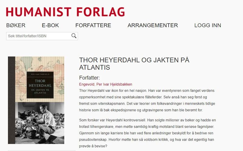 Thor Heyerdahl og jakten på Atlantis kom ut på Humanist forlag tidligere i høst