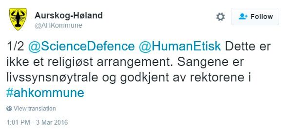 Klar melding fra Aurskog-Høland kommune på Twitter.
