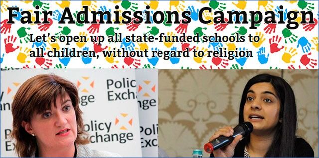 Kunnskapsminister Nicky Morgan (t.v.) anklaget aksjonen Free admissions campaign for å sende "sjikanøse" klager til skolene. Til høyre: Kommunikasjonsdirektør i BHA, Pavan Dhaliwal.
