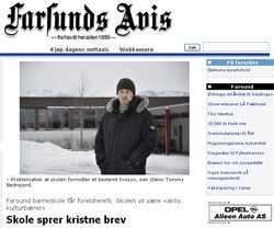Human-Etisk Forbunds lokallagsleder i Farsund, Glenn Tommy Nedrejord, gikk ut i Farsunds avis i går og protesterte mot at Farsund skole fungerer som postbud for den lokale statskirkemenigheten.