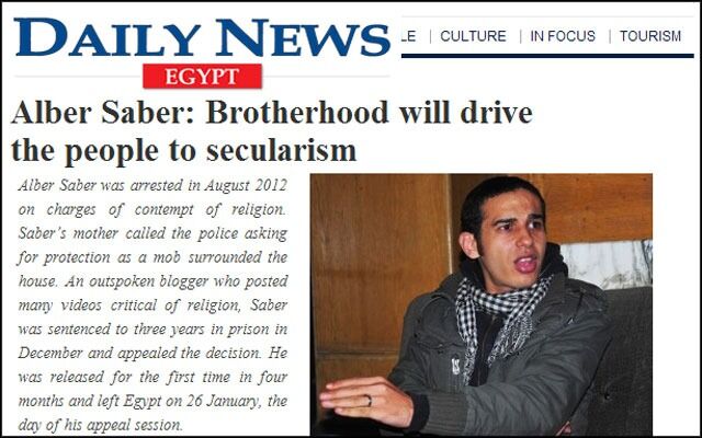 Alber Saber har flyktet fra en fengselsstraff for blasfemi i Egypt. Han tror Det muslimske brorskapet til slutt vil innse at staten er nødt til å være sekulær.