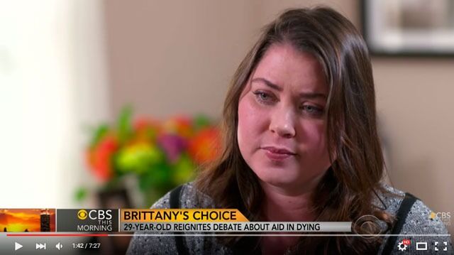 Brittany Maynard en av de siste dagene hun levde. Da ble hun intervjuet av tv-kanalen CBS. Les mer om henne på Wikipedia.
