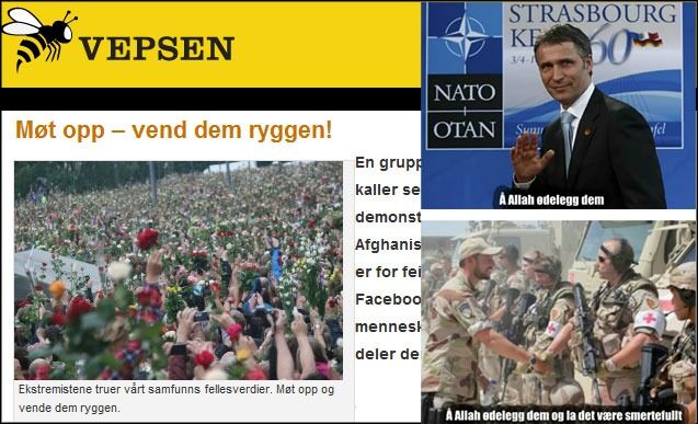Nettstedet Vepsen oppfordrer alle til å møte opp og vise islamistene ryggen, i tradisjon fra demonstrasjonene mot Arne Myrdal på 90-tallet.