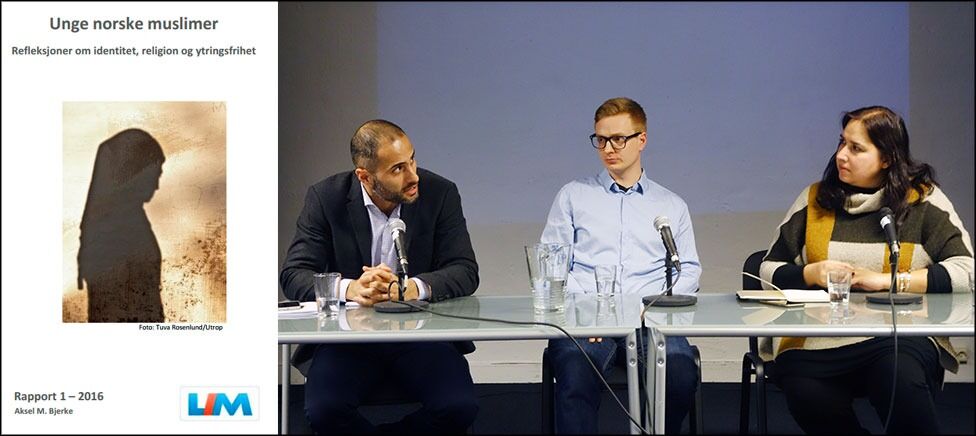 Mahmoud Fahramand, Aksel M. Bjerke og Shazia Sharwar under presentasjonen av rapporten «Unge norske muslimer» i går ettermiddag.
 Foto: John Færseth