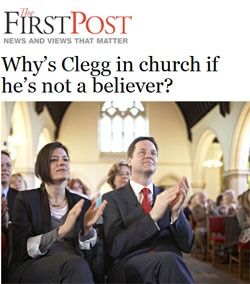- Hvorfor er Clegg i kirka hvis han ikke er en troende, spør nyhetsmagasinet Firstpost.