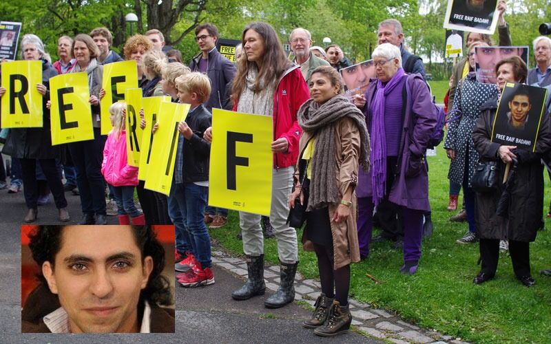 Ensaf Haidar, Raif Badawis kone, var mai i Oslo og deltok på Amnesty Internationals demonstrasjon for å frigi mannen. Human-Etisk Forbunds kommunikasjonssjef, Agnieszka Bryn, holdt appell.
 Foto: Christian Johander