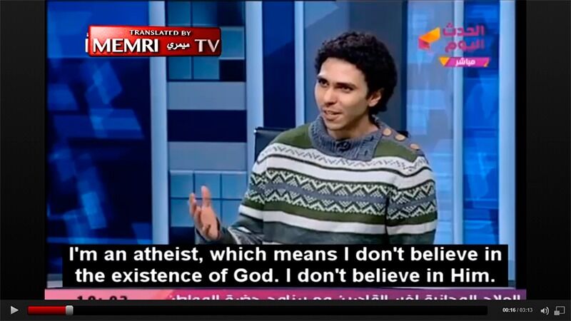 Mohammad Hashem bekjenner sin ateisme på et egyptisk tv-program. Se hele innslaget på denne sida.