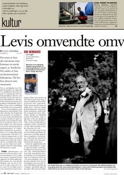 «Levis omvendte omvendelseshistorie» er overskriften på Vårt Lands anmeldelse. Faksimile av Vårt Land.