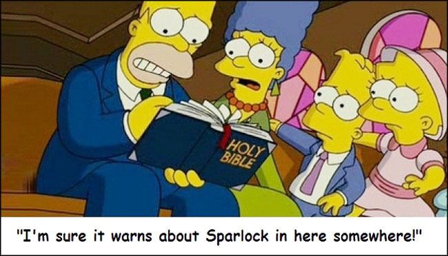 Homer Simpson finner ingen advarsler mot Sparlock the Warrior Wizard i Bibelen.