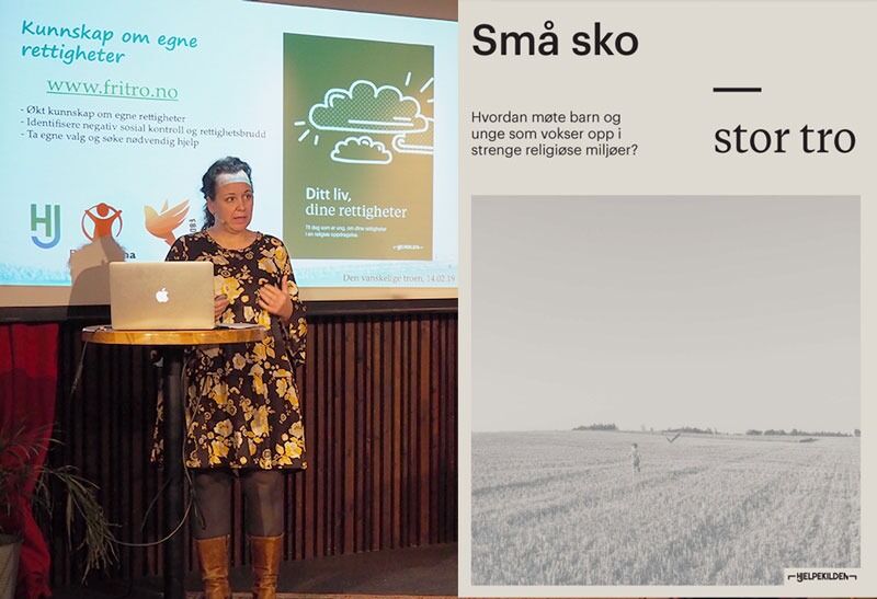 Hilde Langvann fra Hjelpekilden presenterte informasjonsheftet Små sko - Stor tro. 
 Foto: Even Gran