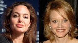Angelina Jolie har ikke bruk for noen gud i livet sitt, mens Jodie Foster (t.h.) ikke kan tro på Gud så lenge det ikke finnes bevis. Foto: Wikipedia Commons