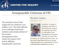 Nåværende direktør ved Center for Inquiry, Ron Lindsay, mener kritikken fra Paul Kurtz er uansvarlig.