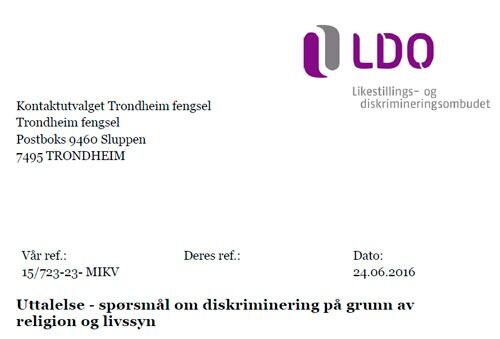 Les hele uttalelsen fra Likestillings- og diskrimineringsombudet (LDO) .