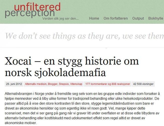 Det var bloggeren Gunnar Tjomlid som offentliggjorde historien om Xocai-sjokoladens norske forsvarere i går.