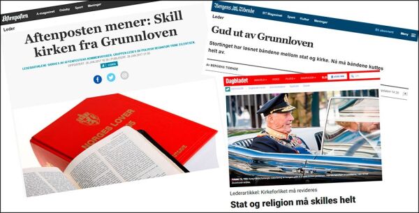 Tre store aviser ut mot statskirkeordningen