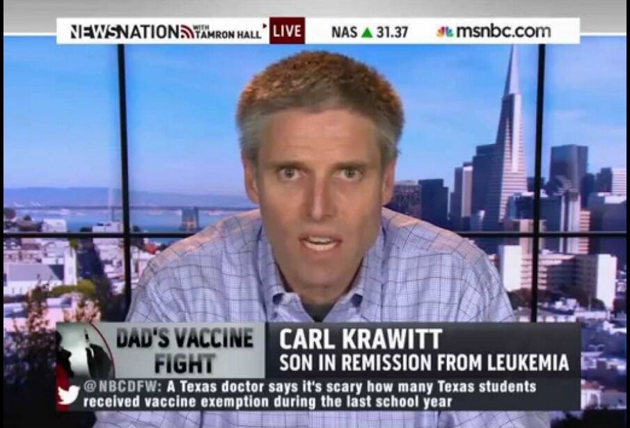 Carl Krawitt er far til en gutt med leukemi, som dermed ikke kan vaksineres. Hvis det bryter ut meslinger på skolen der hans sønn går, må sønnen være hjemme i 21 dager for ikke å risikere å bli smittet. Han støtter lovforslaget.
 Foto: faksimile