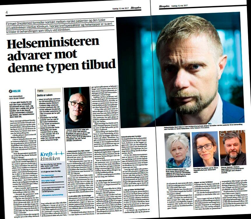 Aftenposten har i mai, gjennom en rekke artikler, avslørt at minst 70 nordmenn har reist til Medias Klinikum i Tyskland i håp om å bli kvitt livstruende kreft.