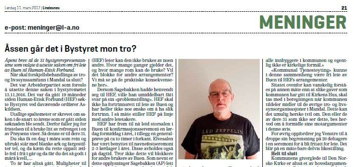 Jacob Erstad fra Mandal HEF hadde et leserinnlegg på trykk om saken i lokalavisa Lindesnes på lørdag.

Les innlegget.